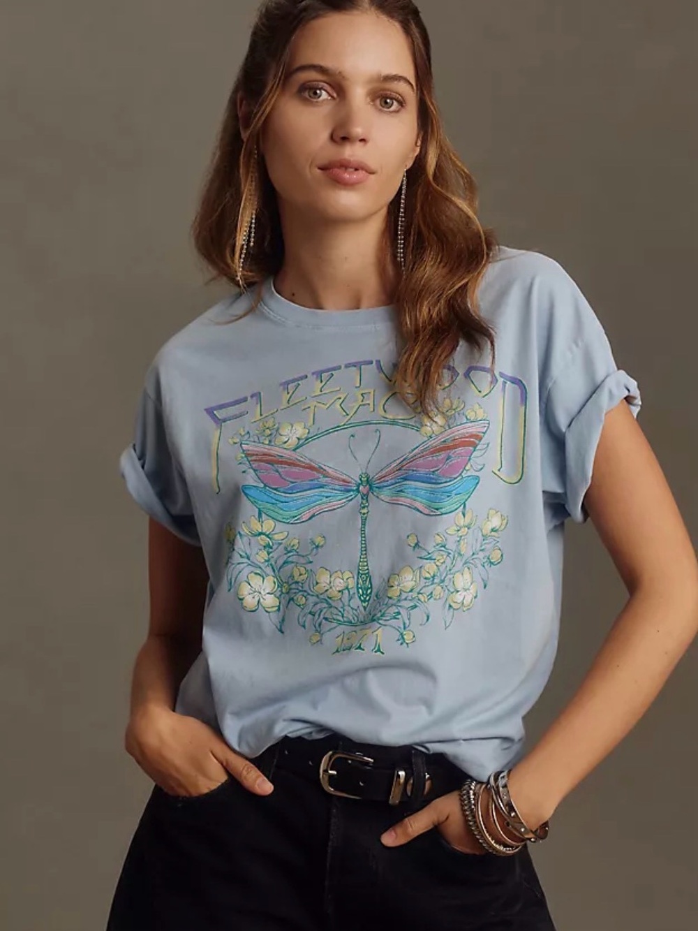 Anthropologie Letluv Light Blue Dragonfly Fleetwood Mac Graphic Tee Medium NWT